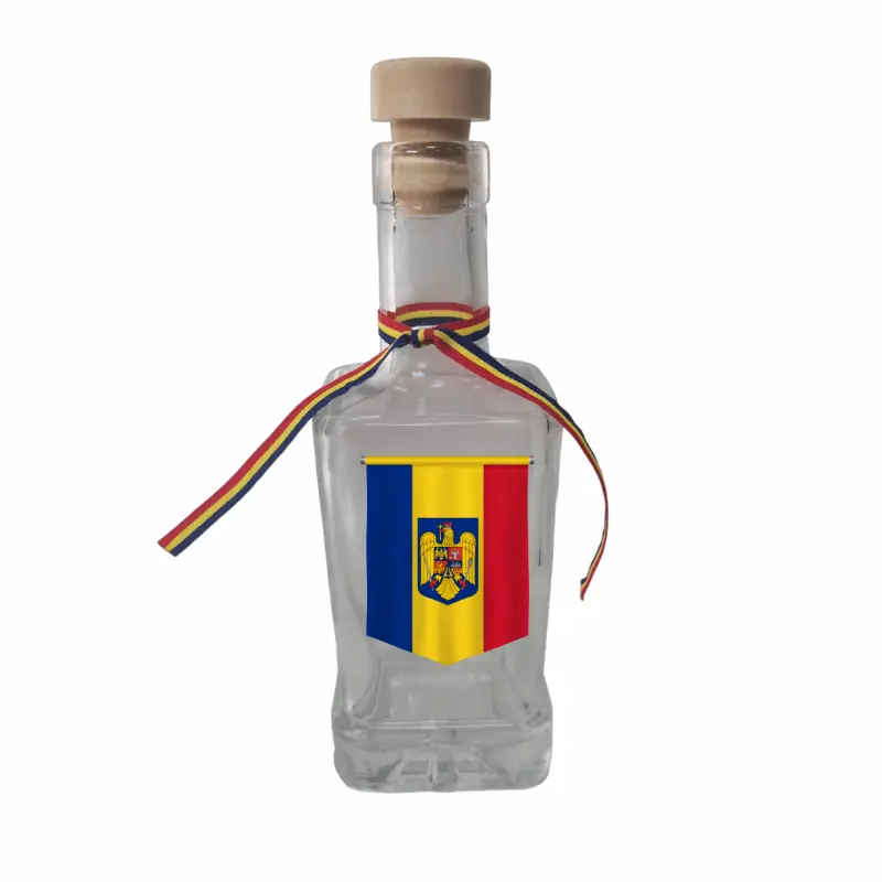 Fanion romania, sticla cu mesaj patrata, 250 ml, model divgs318 16